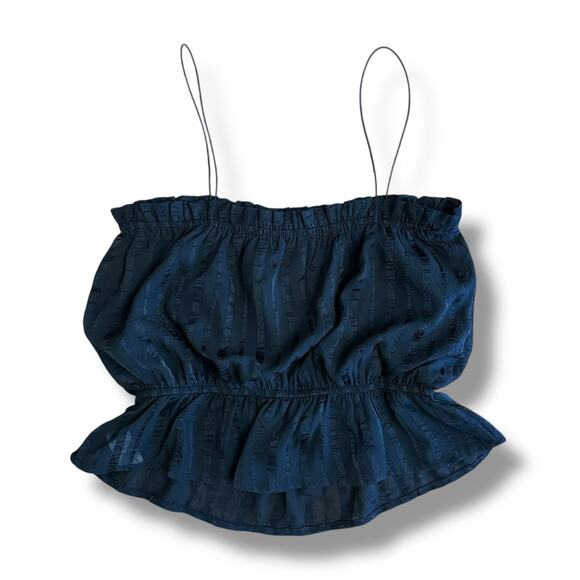 Lulus Black Peplum Cami Top Women’s Small Textured Sheer Stripe Ruffle Hem - Picture 4 of 7